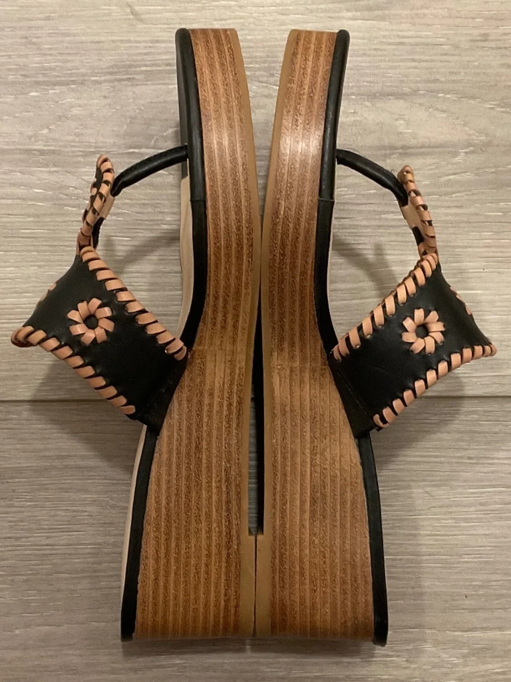 JACK ROGERS Jack’s Mid Wedge Platform Thong Sandal Black/Cafe Au Lait Sz 9.5 NEW
